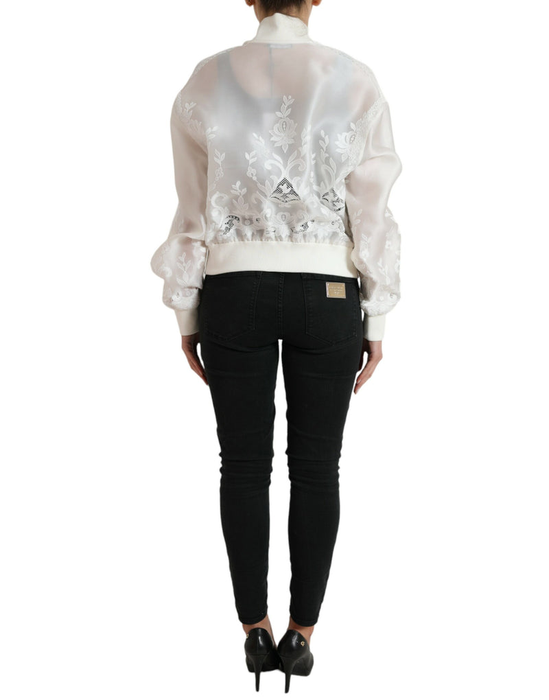 Elegant White Silk Bomber Jacket Dolce & Gabbana