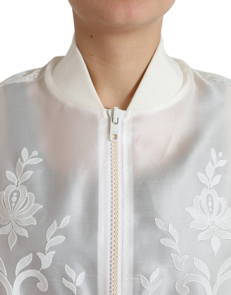 Elegant White Silk Bomber Jacket Dolce & Gabbana