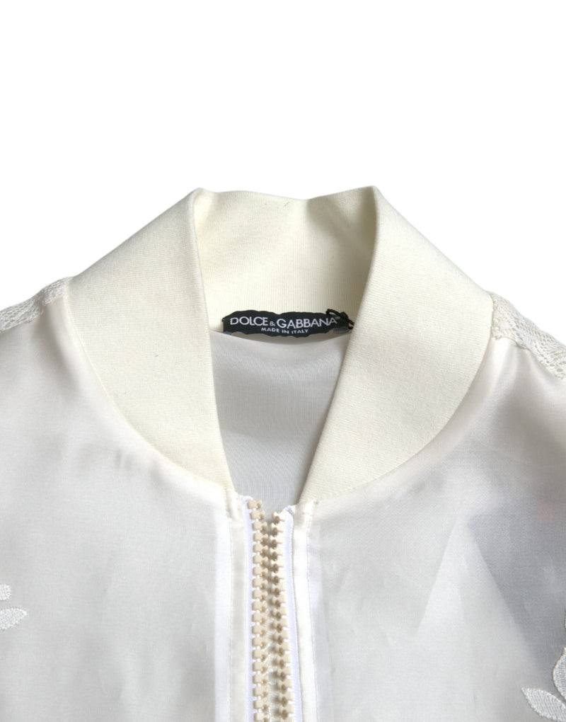 Elegant White Silk Bomber Jacket Dolce & Gabbana