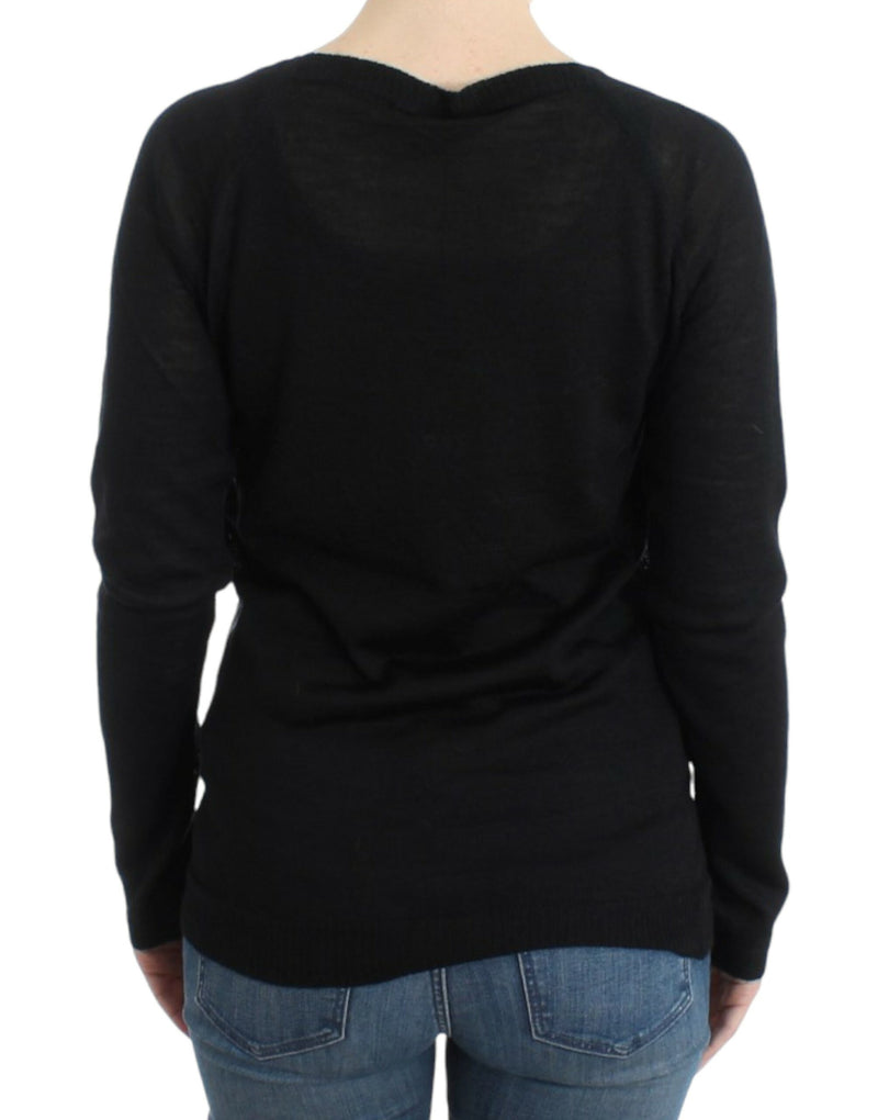 Chic Striped V-Neck Wool Blend Sweater Costume National