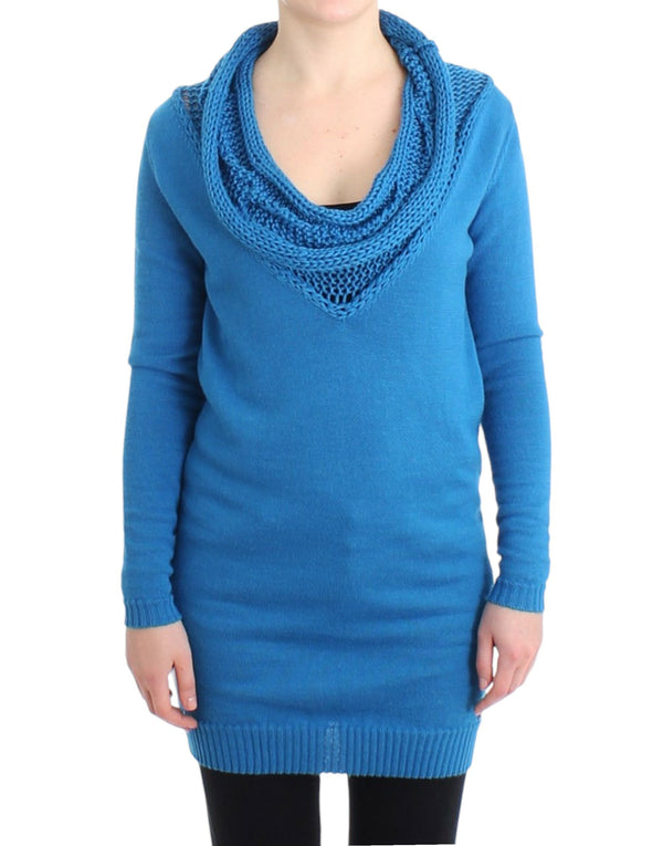 Cozy Scoop Neck Blue Knit Sweater Costume National