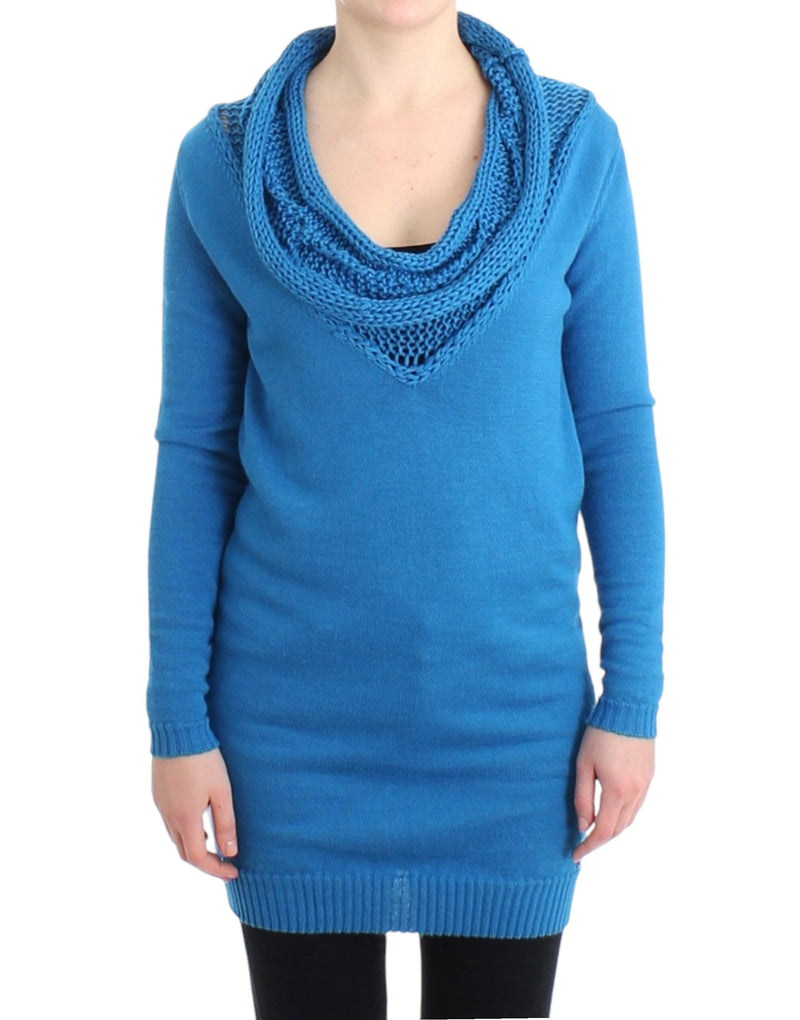 Cozy Scoop Neck Blue Knit Sweater Costume National