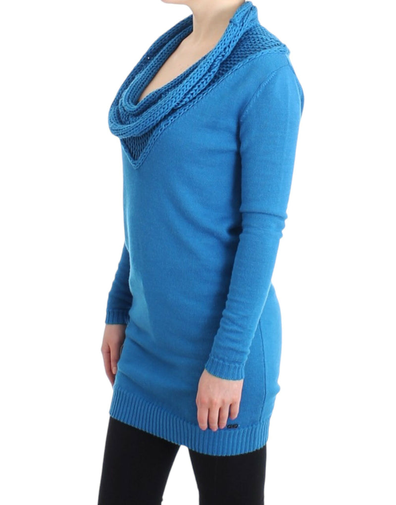 Cozy Scoop Neck Blue Knit Sweater Costume National