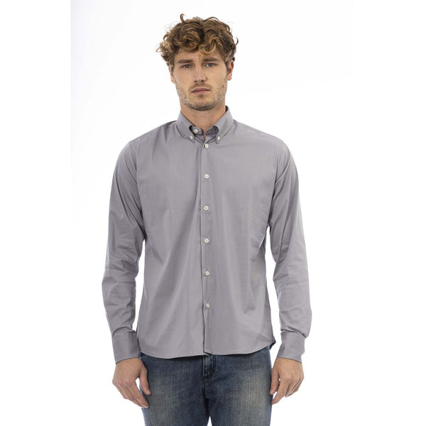 Gray Cotton Men Shirt Baldinini Trend