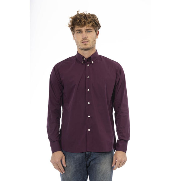 Burgundy Cotton Men Shirt Baldinini Trend