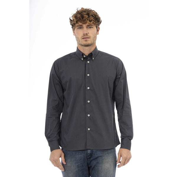 Gray Cotton Men Shirt Baldinini Trend