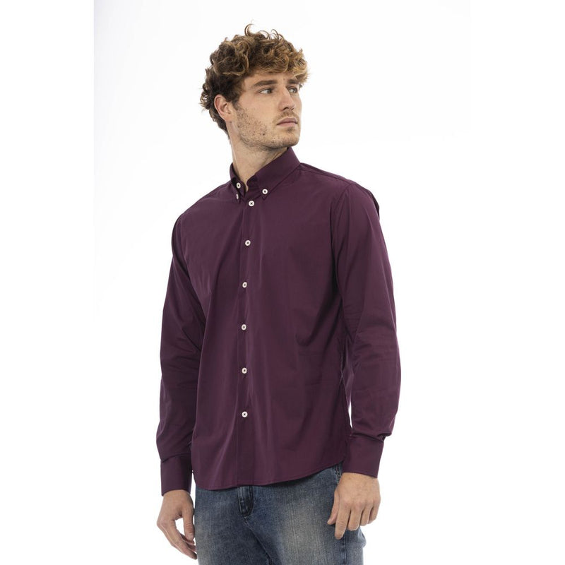 Burgundy Cotton Men Shirt Baldinini Trend