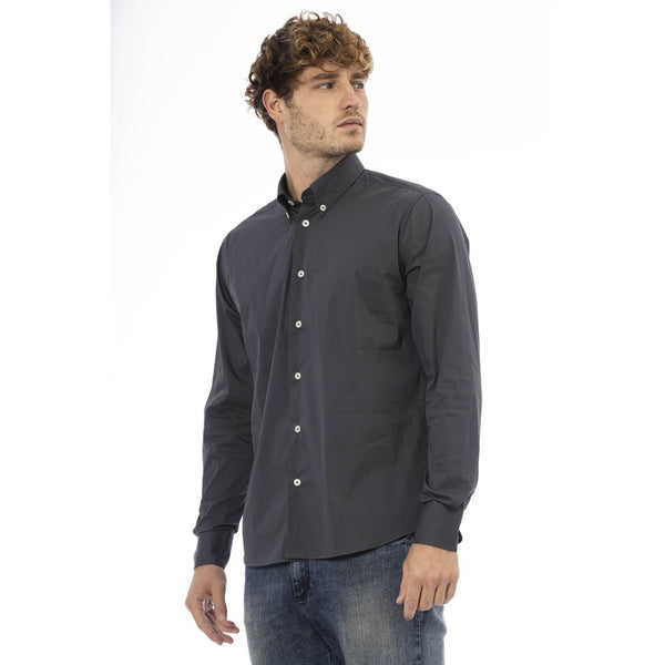 Gray Cotton Men Shirt Baldinini Trend