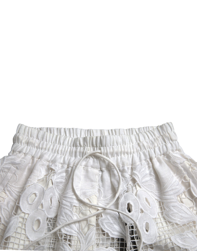 Chic High-Waisted Lace Shorts in Pure White Dolce & Gabbana