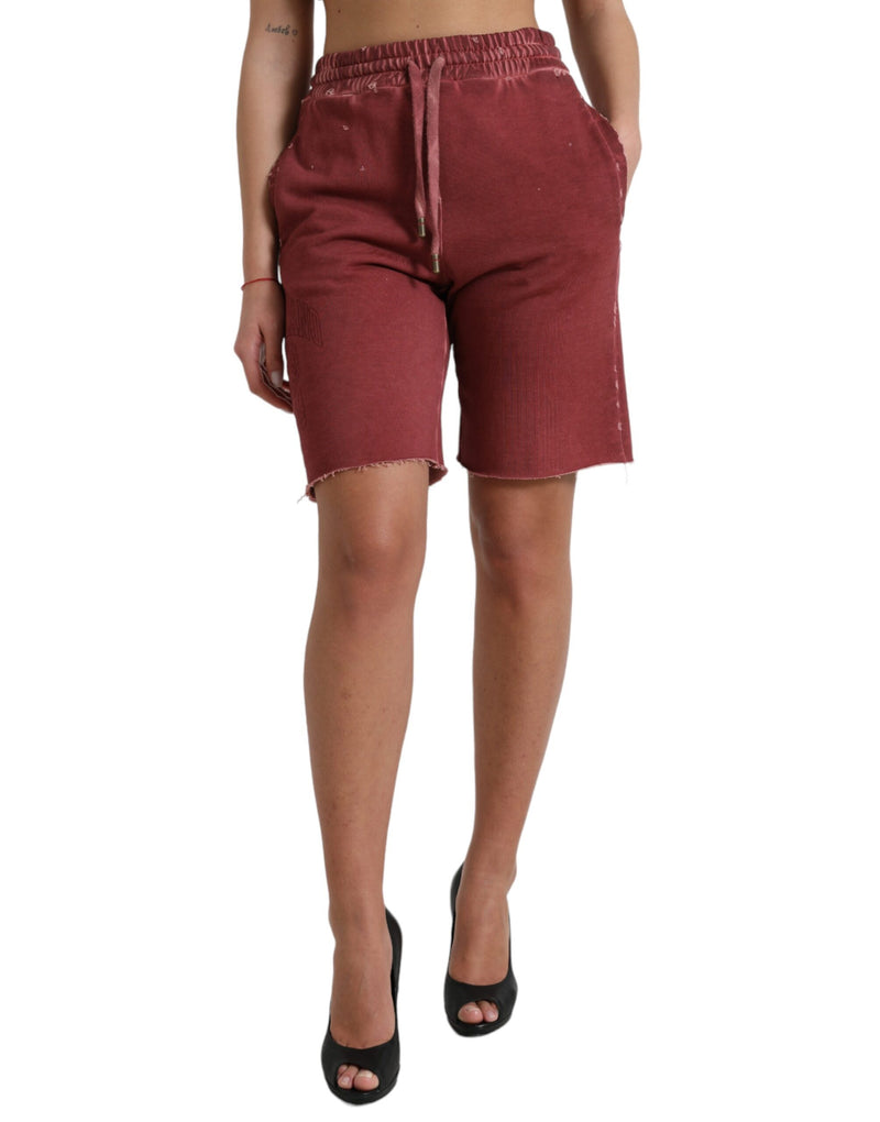 Chic Maroon High-Waist Designer Sweatshorts Dolce & Gabbana