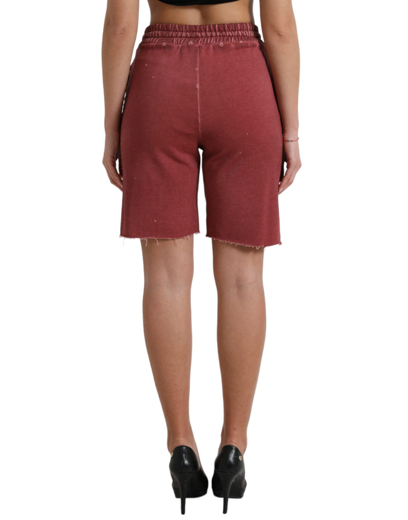 Chic Maroon High-Waist Designer Sweatshorts Dolce & Gabbana