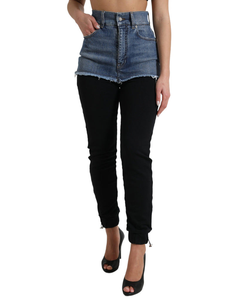 Chic High Waist Skinny Pants with Denim Shorts Dolce & Gabbana