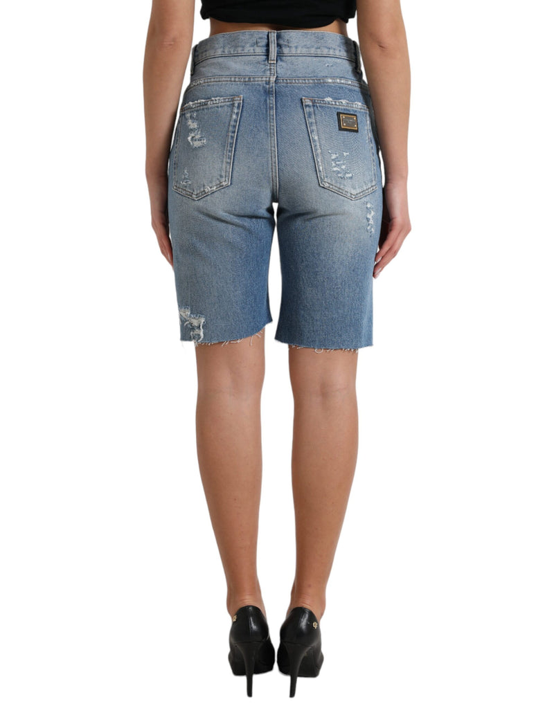 High Waist Embellished Bermuda Denim Shorts Dolce & Gabbana