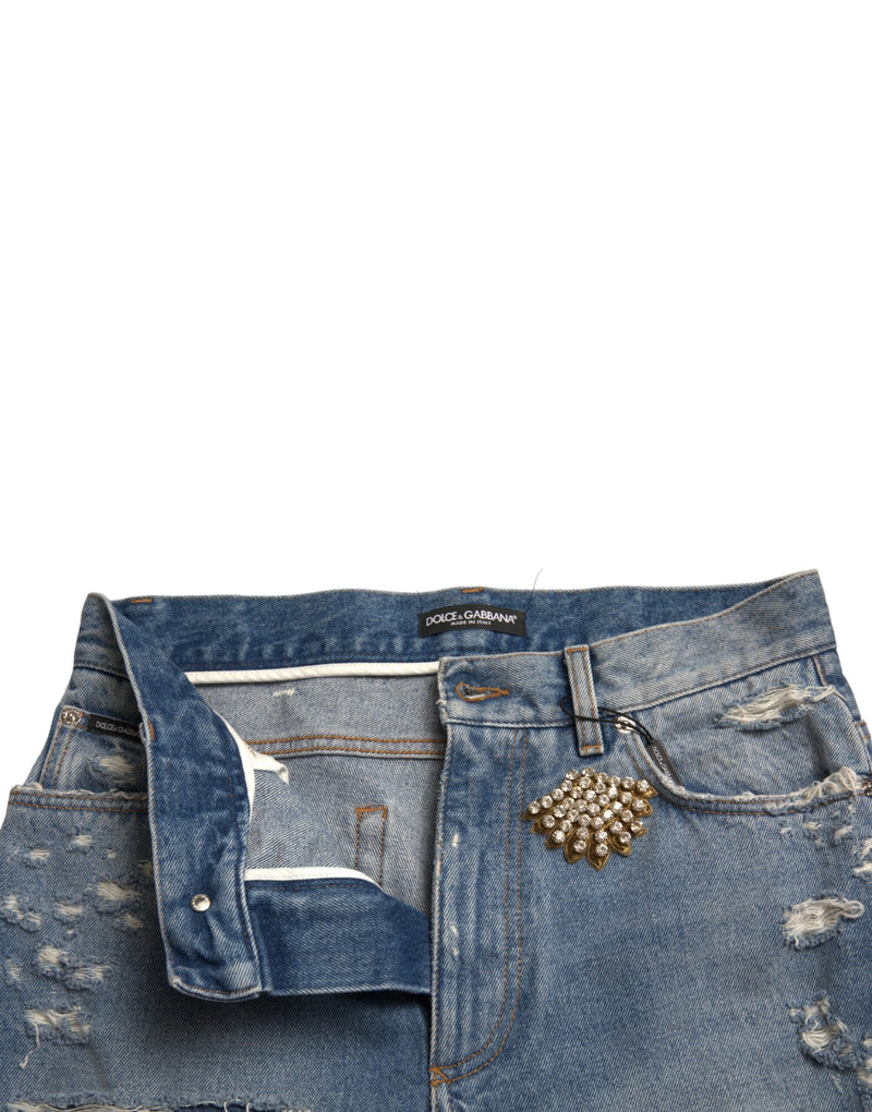 High Waist Embellished Bermuda Denim Shorts Dolce & Gabbana