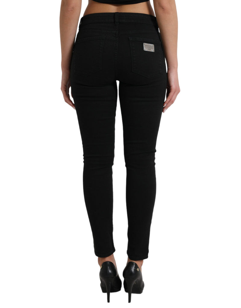 Elegant Mid Waist Black Skinny Jeans Dolce & Gabbana