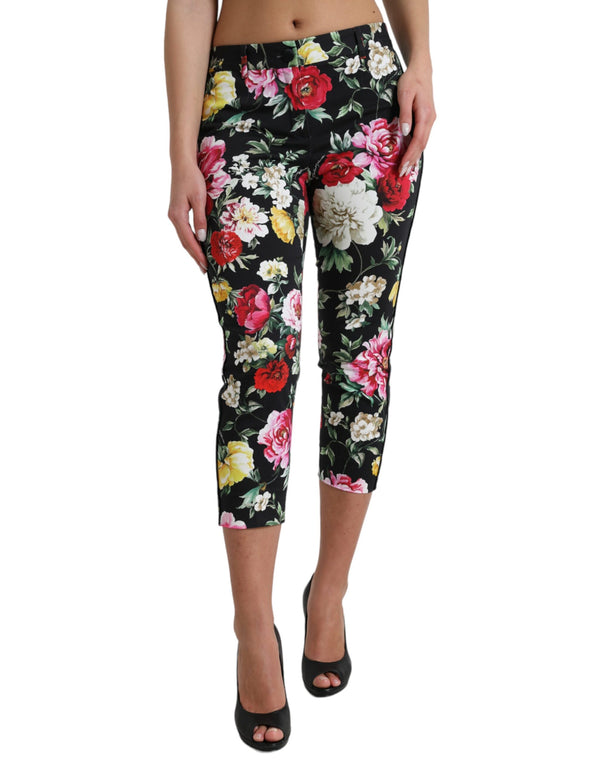 Elegant Floral Mid Waist Cropped Pants Dolce & Gabbana