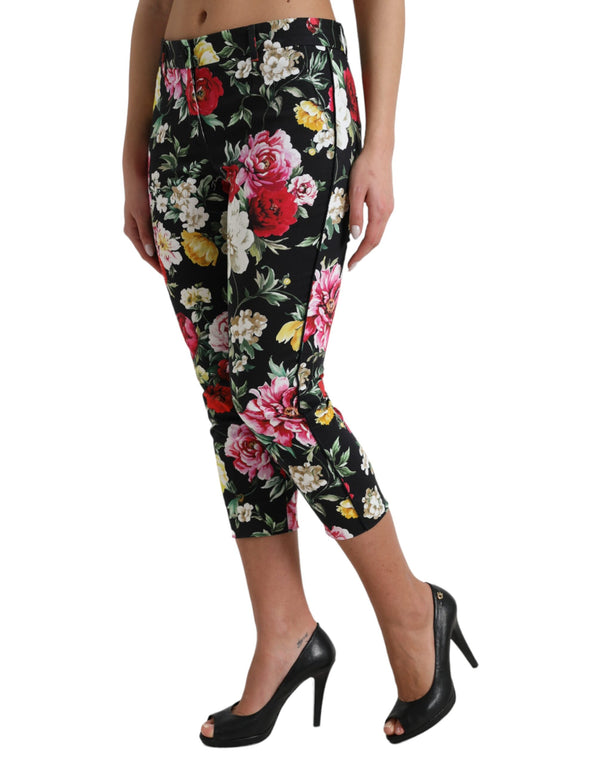 Elegant Floral Mid Waist Cropped Pants Dolce & Gabbana