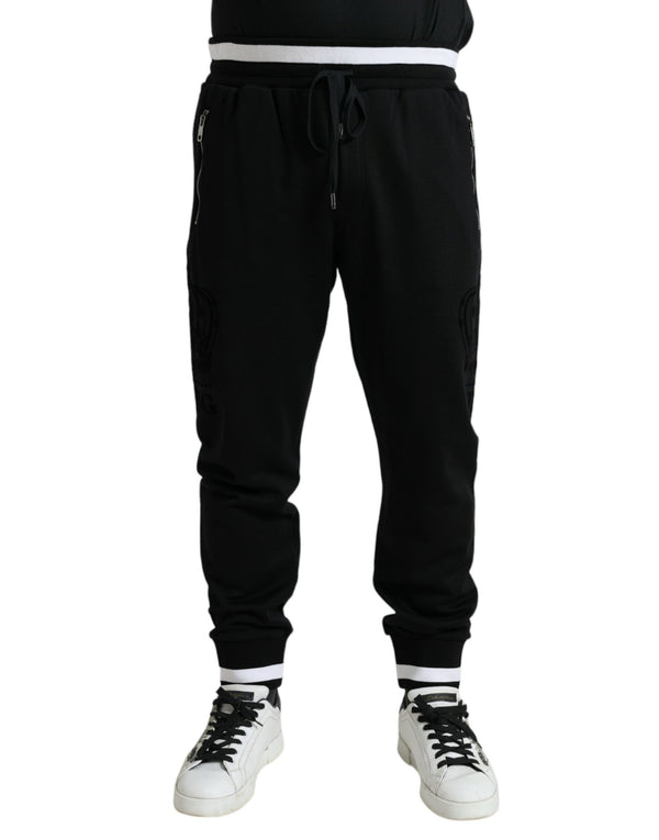 Elegant Black and White Cotton Joggers Dolce & Gabbana