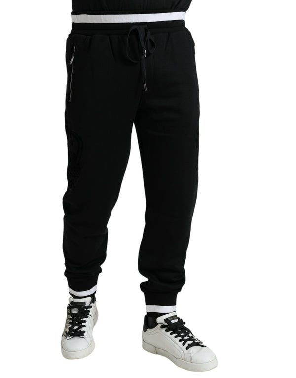 Elegant Black and White Cotton Joggers Dolce & Gabbana