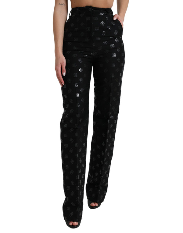 Chic High Waist Straight Pants with Logo Print Dolce & Gabbana