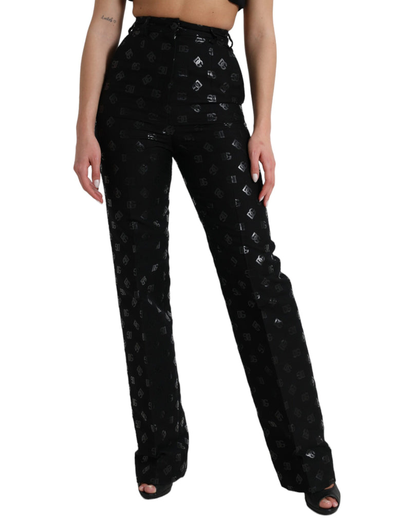 Chic High Waist Straight Pants with Logo Print Dolce & Gabbana