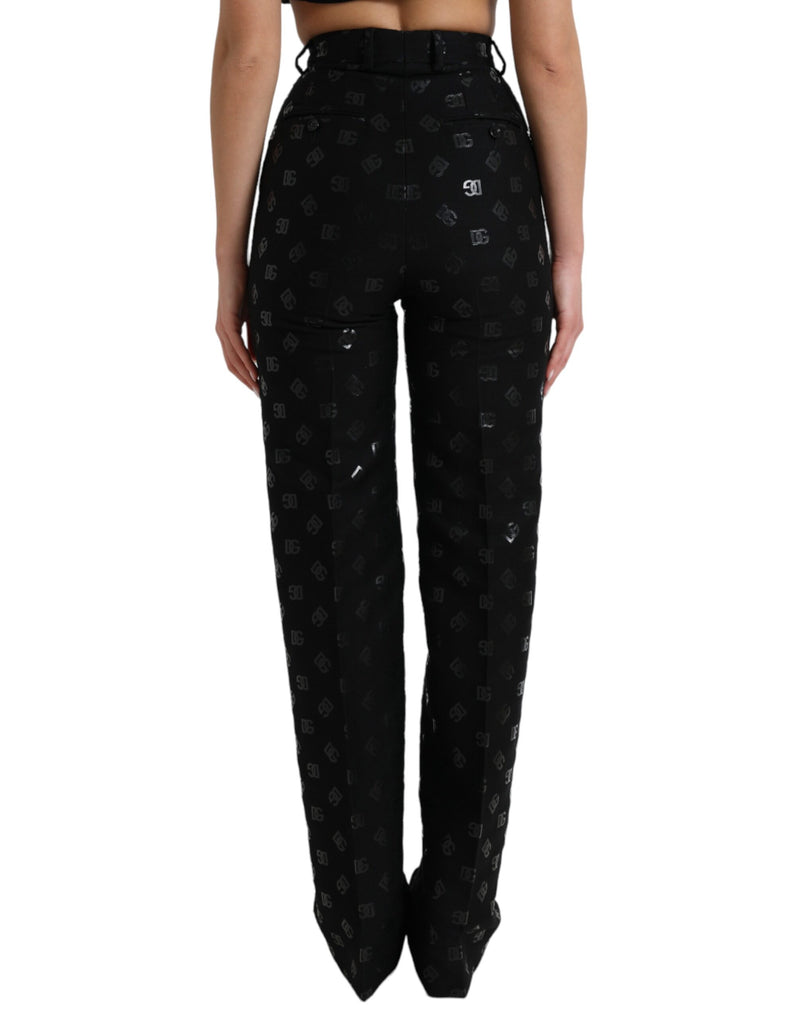 Chic High Waist Straight Pants with Logo Print Dolce & Gabbana