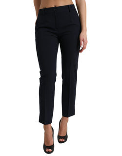 Elegant Mid Waist Tapered Pants in Blue Dolce & Gabbana