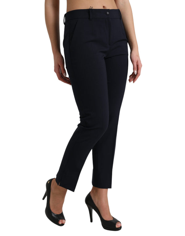 Elegant Mid Waist Tapered Pants in Blue Dolce & Gabbana