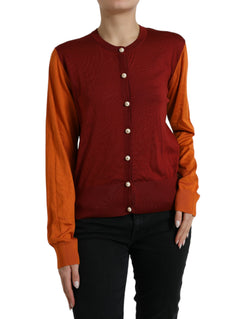 Silk Button Front Cardigan in Maroon Mix Dolce & Gabbana