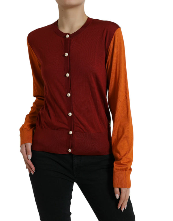 Silk Button Front Cardigan in Maroon Mix Dolce & Gabbana