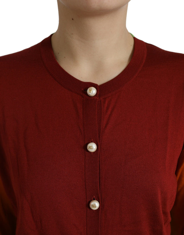 Silk Button Front Cardigan in Maroon Mix Dolce & Gabbana