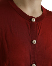 Silk Button Front Cardigan in Maroon Mix Dolce & Gabbana