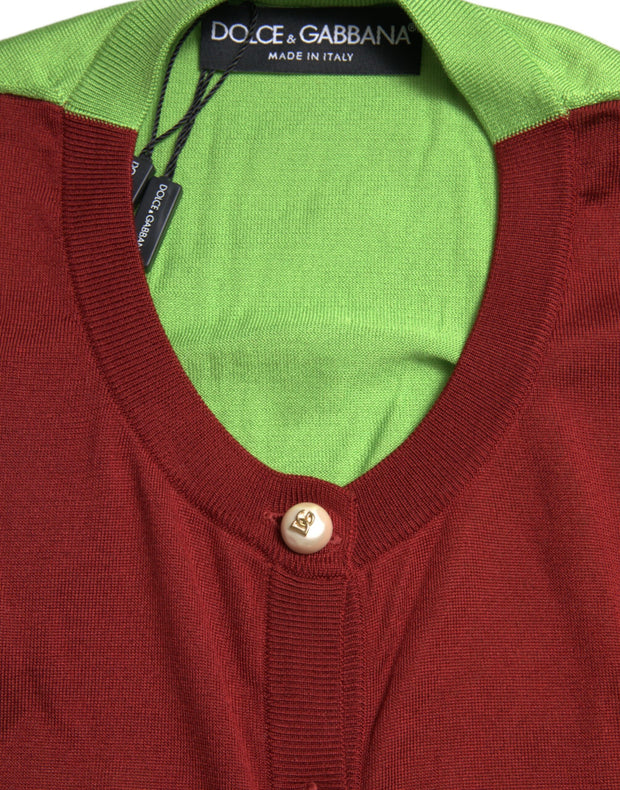 Silk Button Front Cardigan in Maroon Mix Dolce & Gabbana