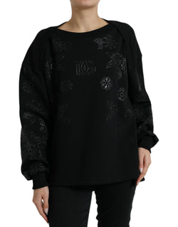 Elegant Black Floral Applique Sweater Dolce & Gabbana