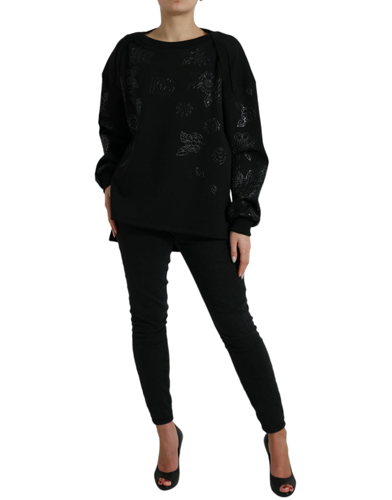 Elegant Black Floral Applique Sweater Dolce & Gabbana