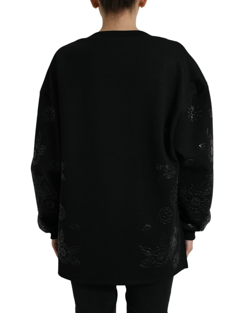 Elegant Black Floral Applique Sweater Dolce & Gabbana