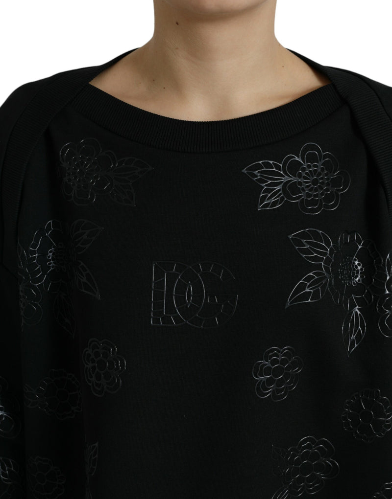 Elegant Black Floral Applique Sweater Dolce & Gabbana