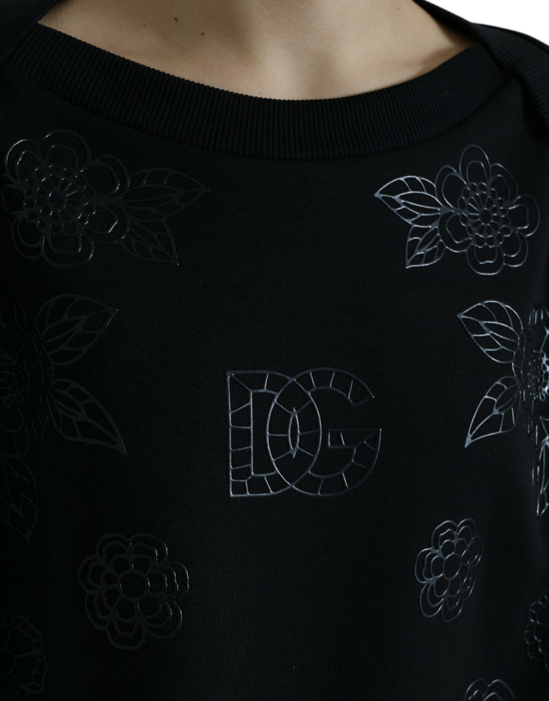 Elegant Black Floral Applique Sweater Dolce & Gabbana