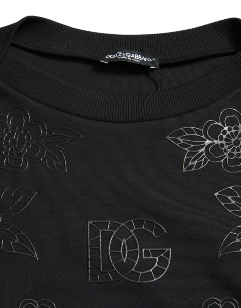 Elegant Black Floral Applique Sweater Dolce & Gabbana