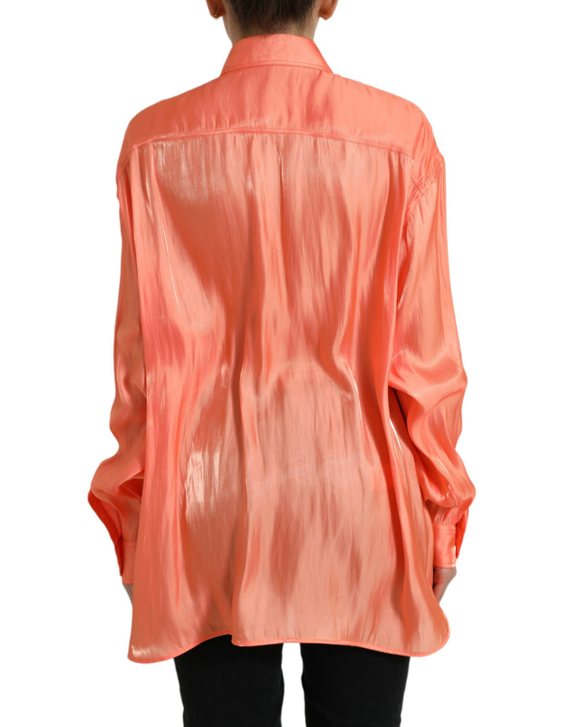 Elegant Coral Long Sleeve Polo Top Dolce & Gabbana