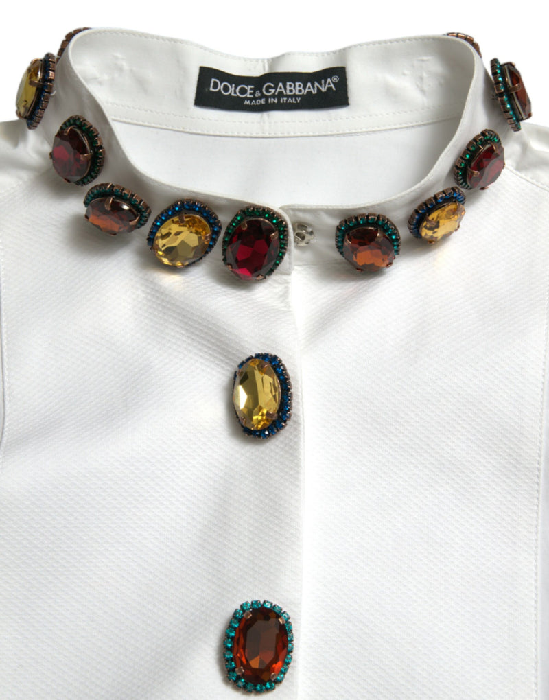 Elegant Crystal-Embellished White Cotton Top Dolce & Gabbana