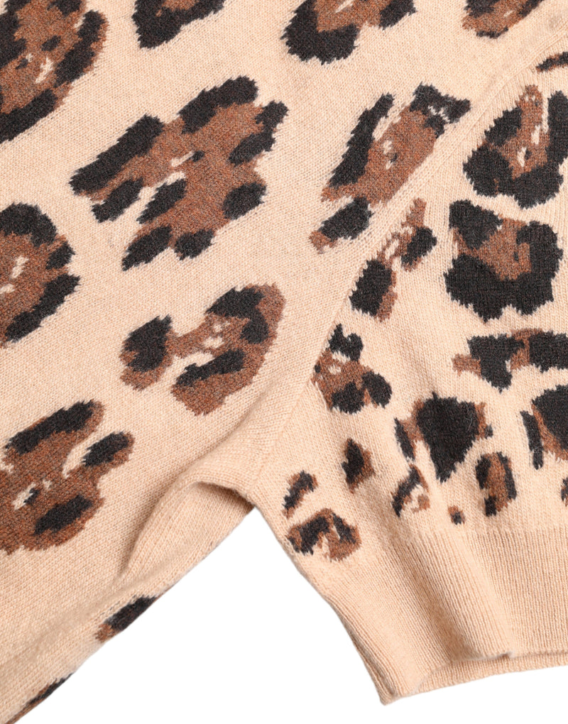 Elegant Beige Leopard Turtleneck Wool Top Dolce & Gabbana