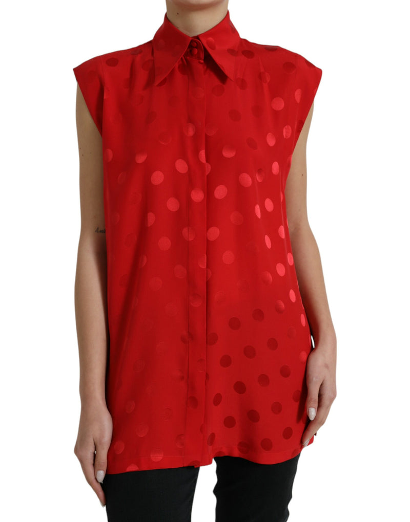 Elegant Polka Dot Sleeveless Silk Blouse Dolce & Gabbana