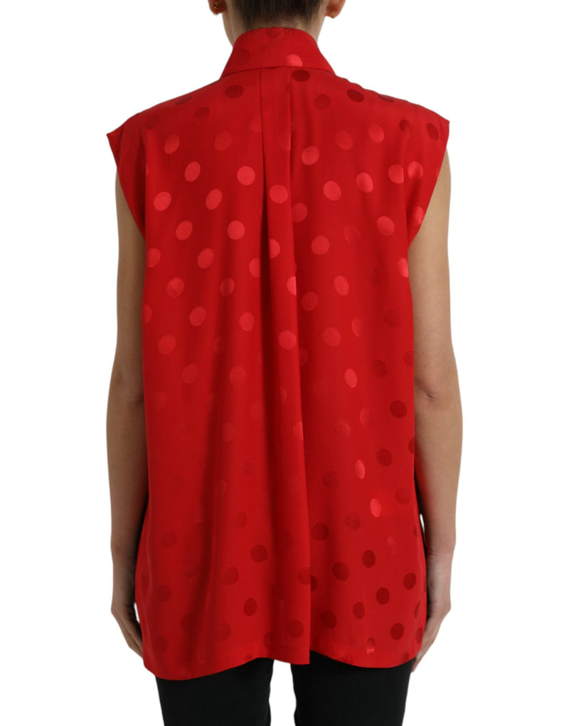 Elegant Polka Dot Sleeveless Silk Blouse Dolce & Gabbana