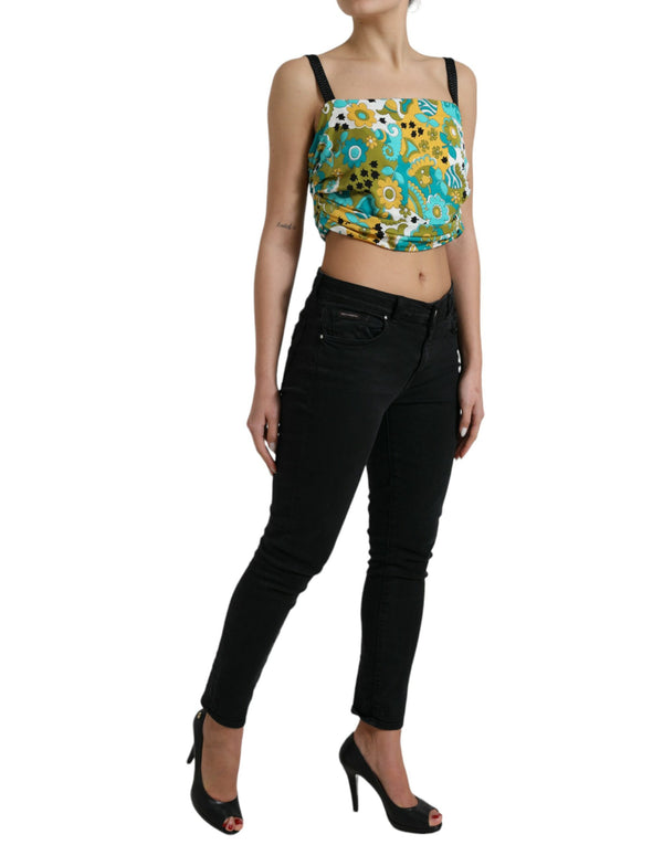 Elegant Floral Silk Blend Cropped Tank Top Dolce & Gabbana