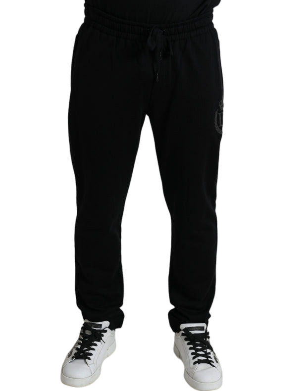 Elegant Black Cotton Joggers with Logo Embroidery Dolce & Gabbana