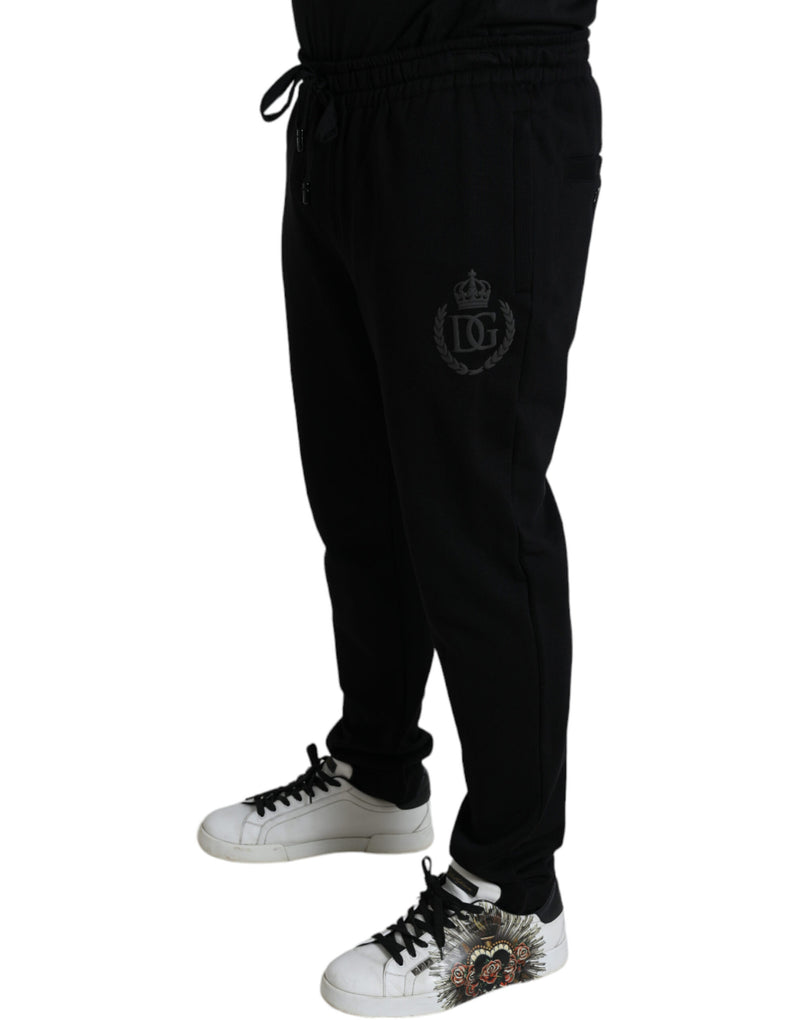 Elegant Black Cotton Joggers with Logo Embroidery Dolce & Gabbana