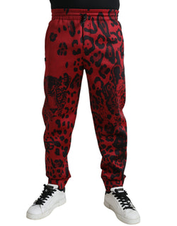 Elegant Leopard Print Joggers in Red and Black Dolce & Gabbana