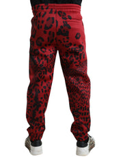 Elegant Leopard Print Joggers in Red and Black Dolce & Gabbana