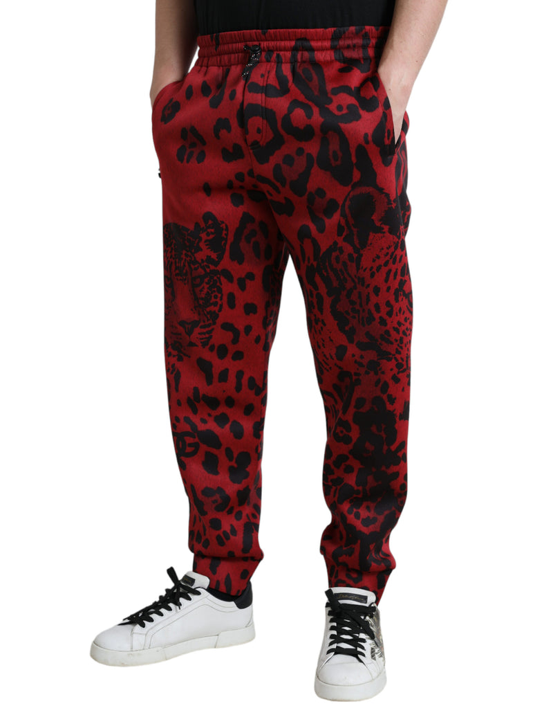 Elegant Leopard Print Joggers in Red and Black Dolce & Gabbana